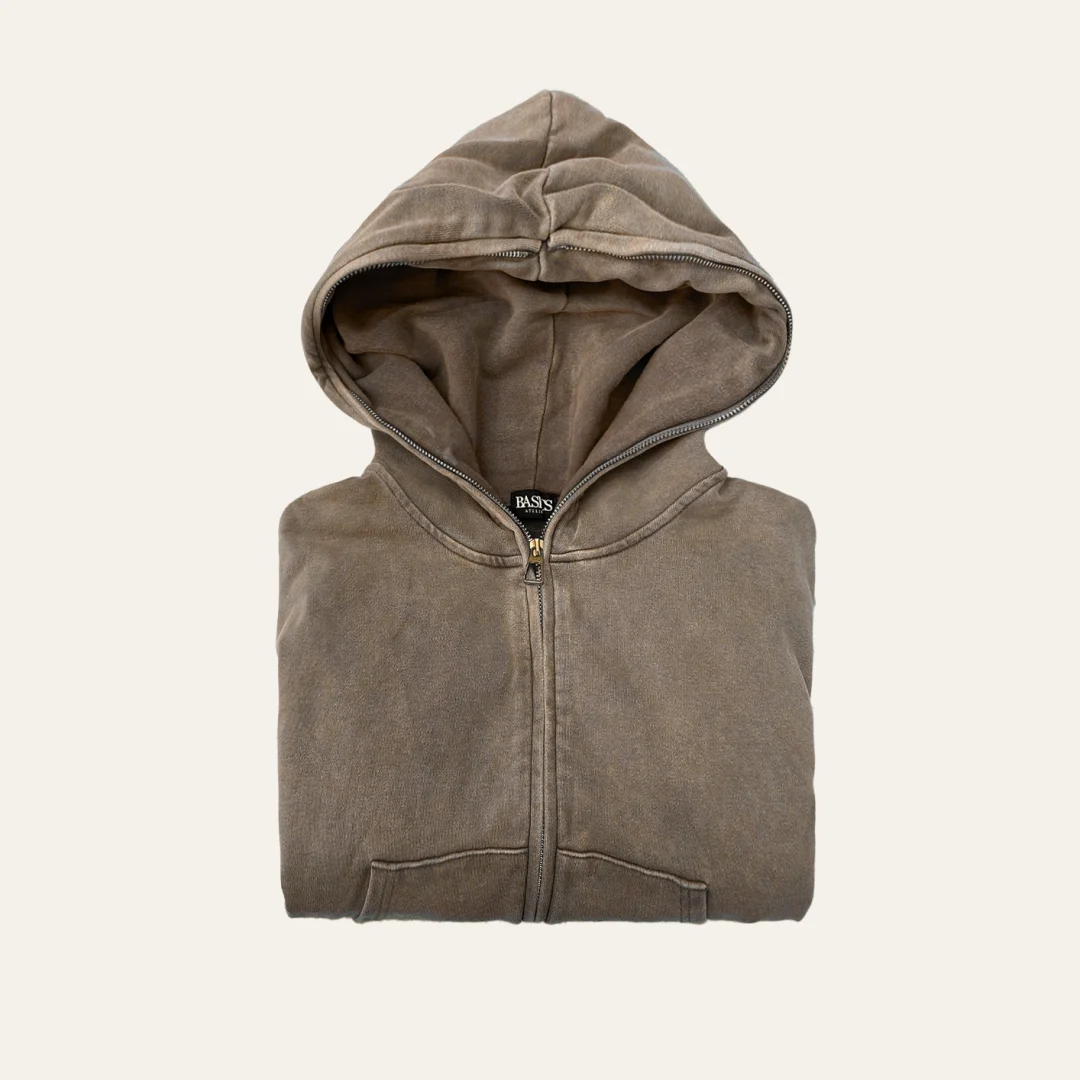 Coffee Zip Hoodie Folded